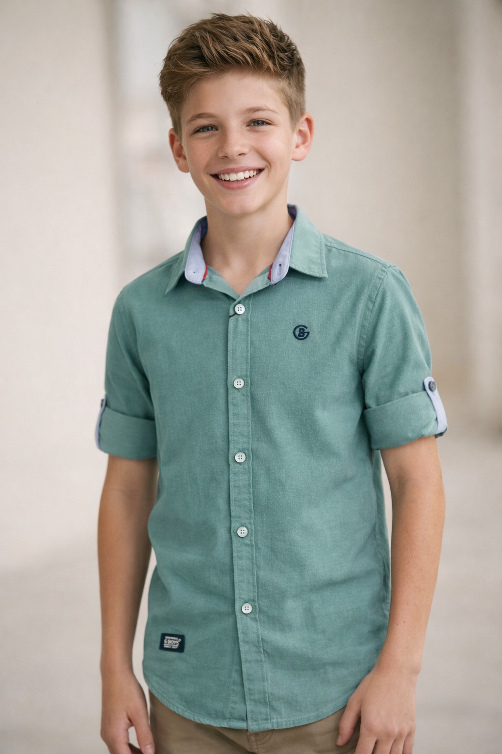 G-Boys Teal Solid Linen Shirt